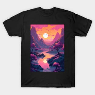 Sunset - otherworldly planet Anime Style T-Shirt